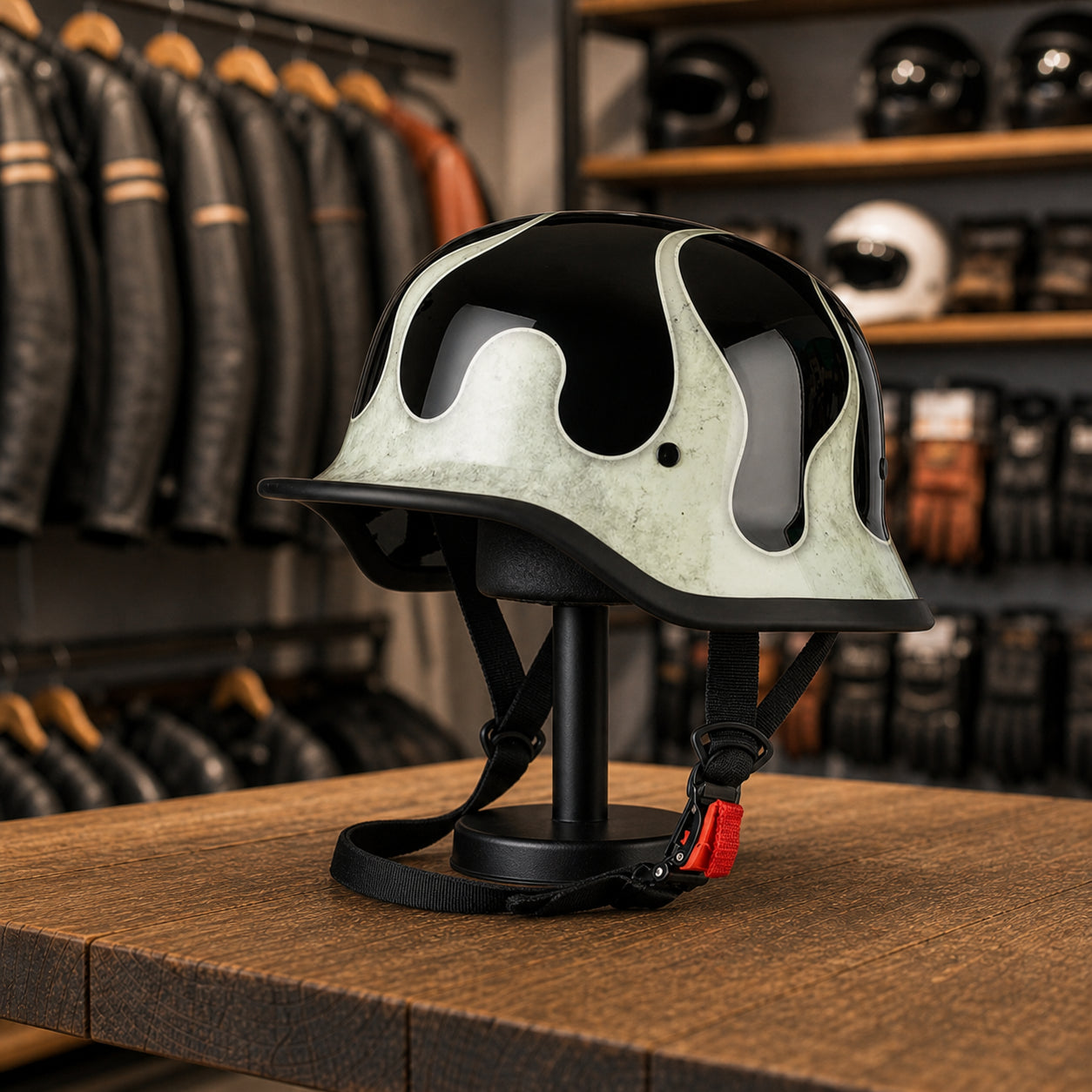REBELRUST Vintage German Helmet - Grey White Flame