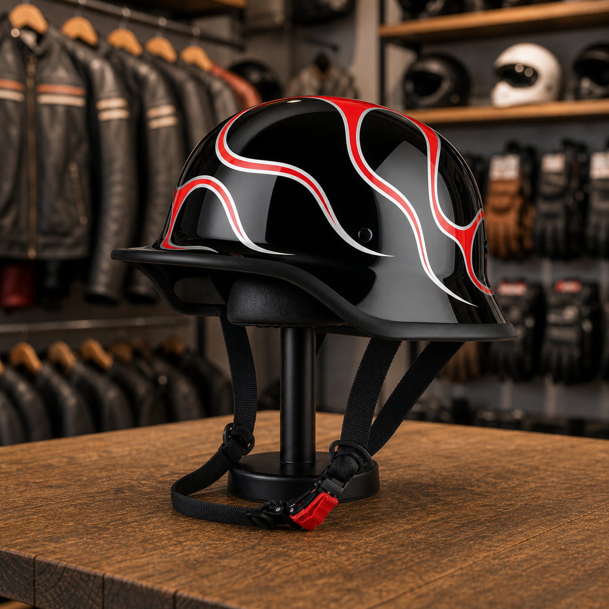 REBELRUST Vintage German Helmet - Red Flame