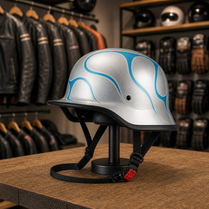 REBELRUST Vintage German Helmet - Silver Flame
