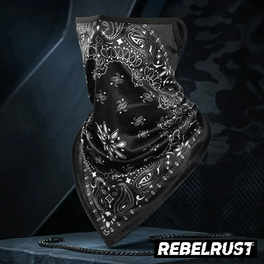 REBELRUST - Biker Riding Neck Gaiter Bandana Mask - Paisley Black