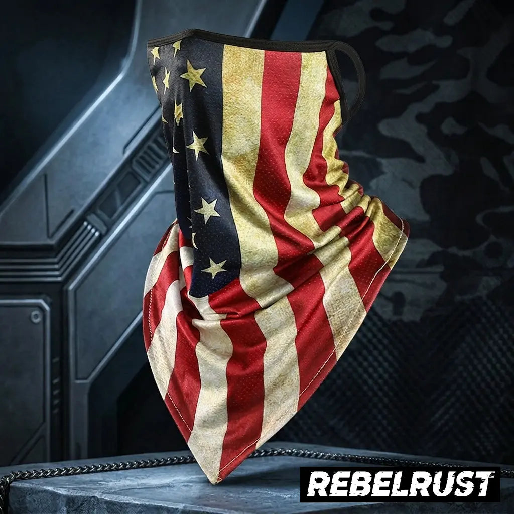 REBELRUST - Biker Riding Neck Gaiter Bandana Mask - American Flag Vintage