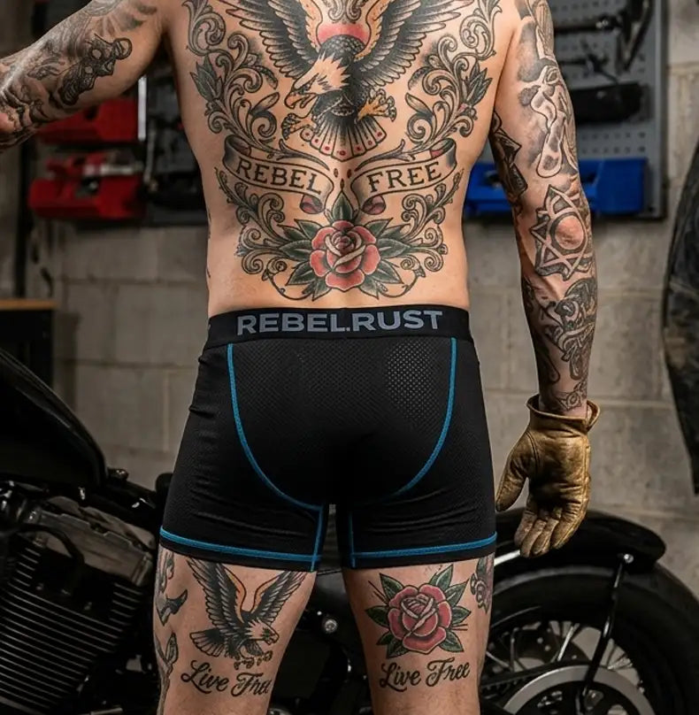 REBELRUST Pro-Tour Motorcycle Padded Shorts - close-up detail