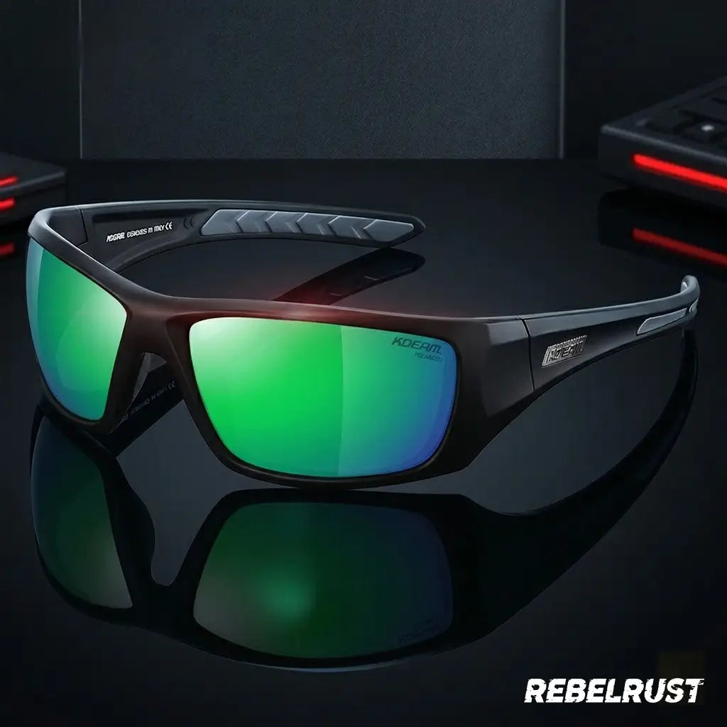 REBELRUST - Classic Motorcycle Glasses - Green Lens